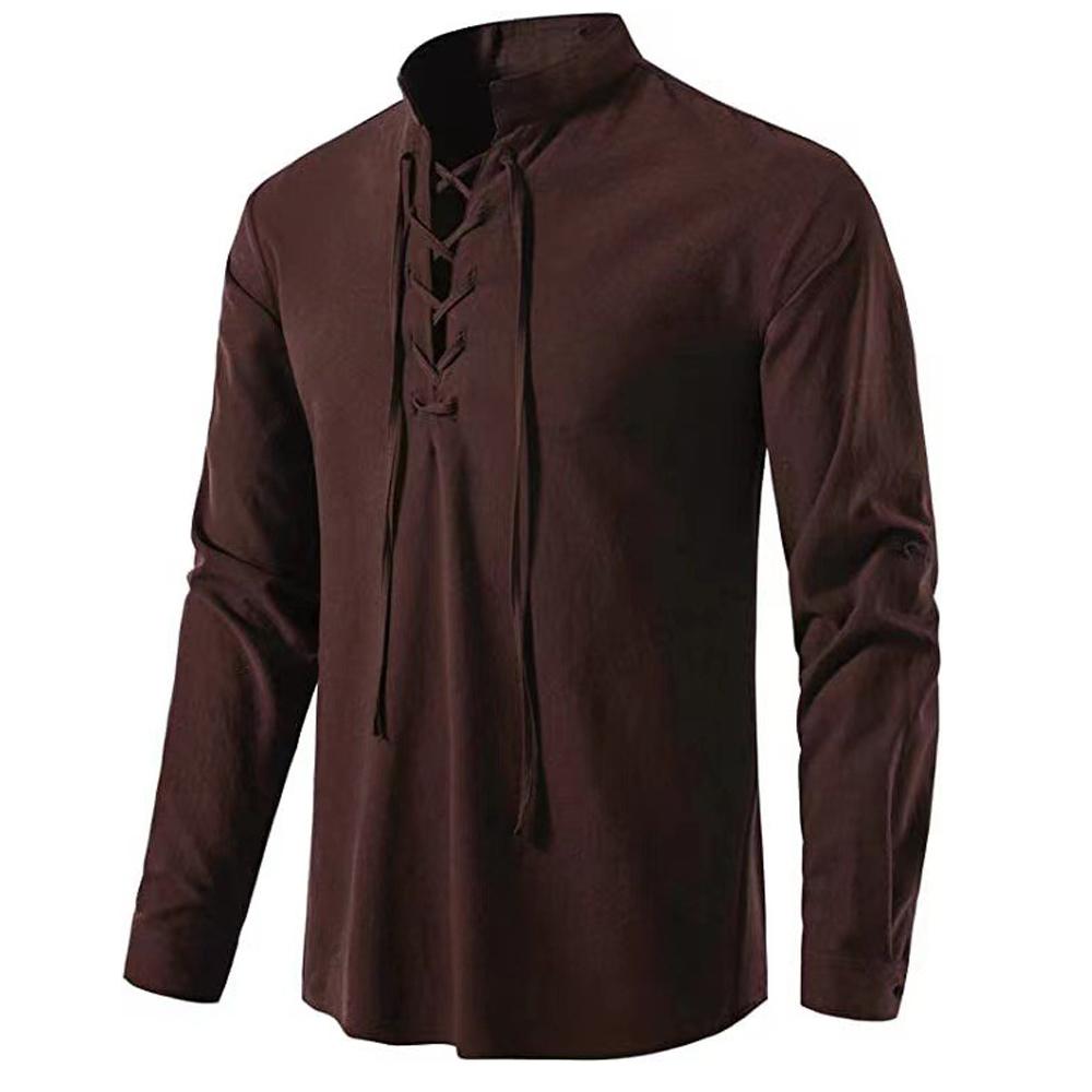 Мужская пиратская рубашка в стиле викингов, ретро, ренессанс, средневековый, готический, викторианский, костюм на Хэллоуин, повседневная, из хлопка и льна, на шнуровке, рубашки в стиле хиппи