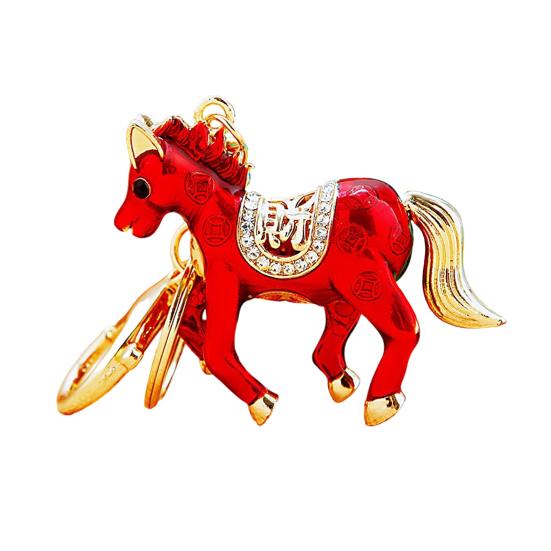 Брелок-подвеска двусторонний со стразами, китайский зодиак, привлекающая удачу лошадь, металлический шарм для сумки