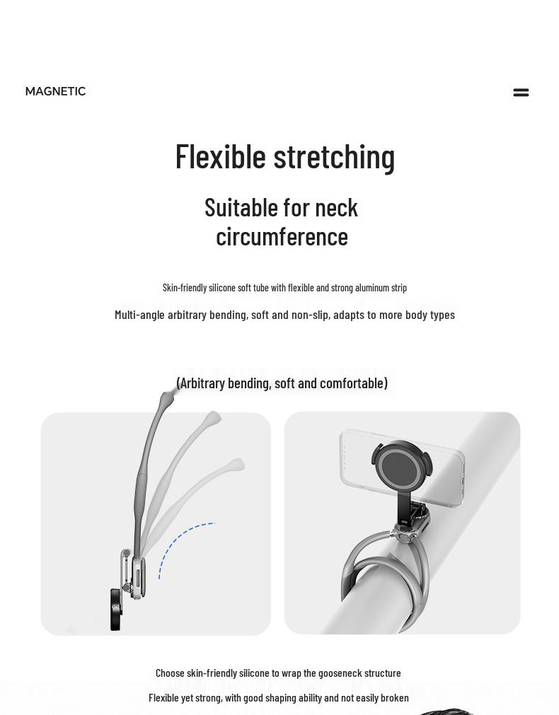 Магнитный держатель для телефона на шею для прямых трансляций: Ударопрочный, Стабилизирующий, Нагрудное крепление для велоспорта, Съемка от первого лица