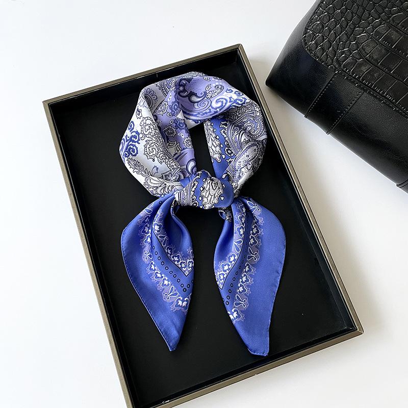European and American fashion versatile paisley cashew small square scarf women's silk scarf versatile decoration literary occupation flight attendant