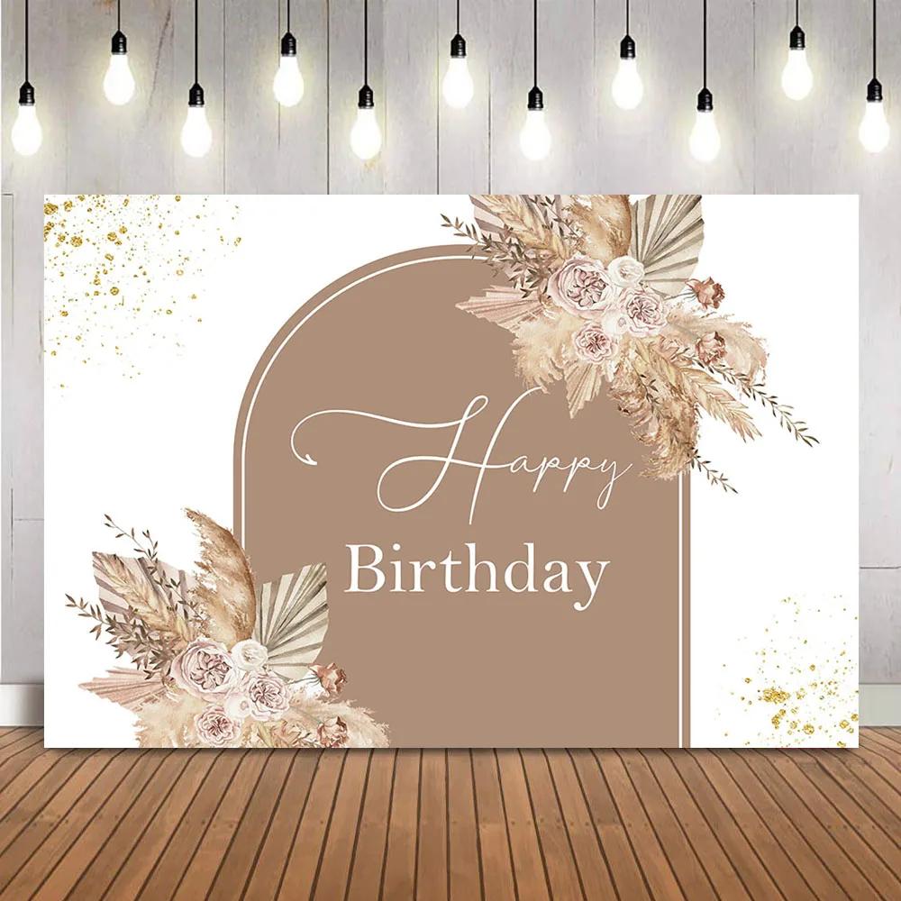 Boho Baby Shower Backdrop Pampas Grass Background for Baby Shower Theme Decoration Hello Baby Floral Boho Party Supplies