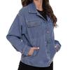 Женская джинсовая куртка больших размеров, джинсовое пальто, весна-осень, однобортная однотонная джинсовая куртка с карманами
