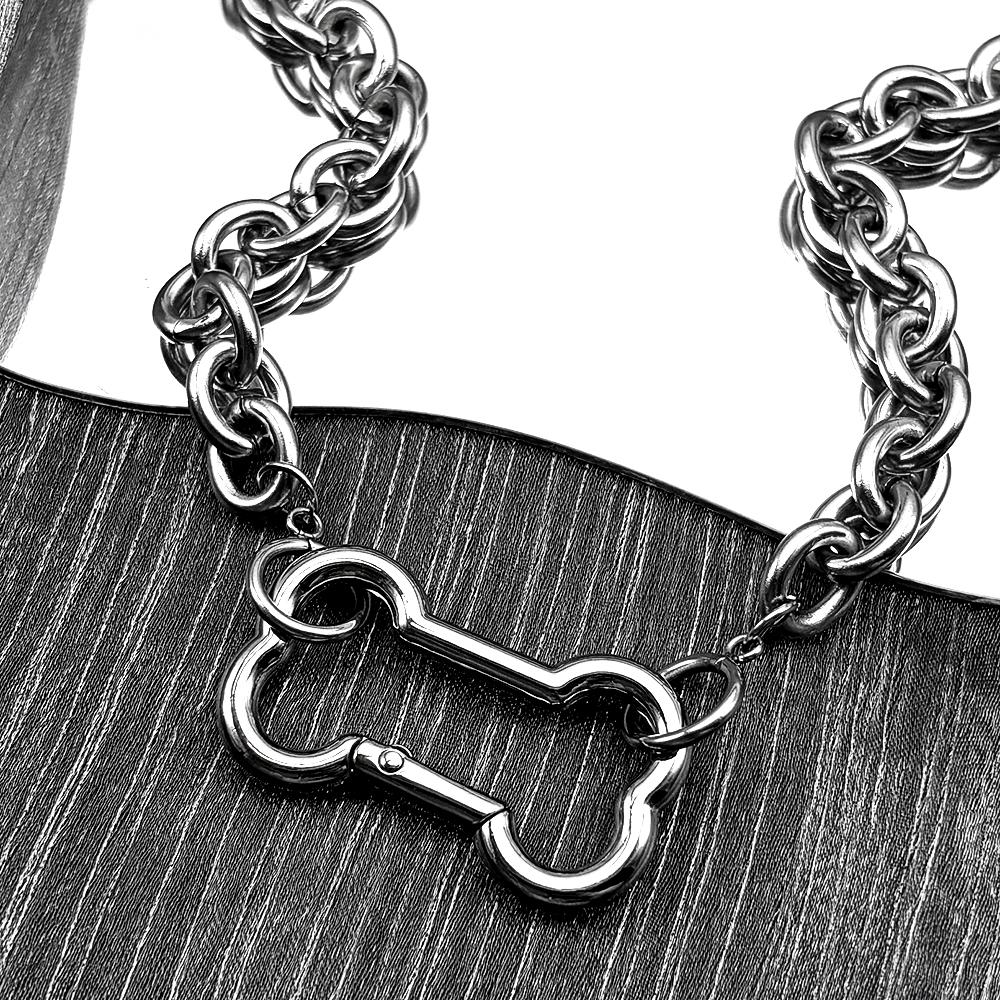 Punk Korean Dogs Bone Pendant Necklace For Women Egirl Stainless Steel Silver Color Cool Accessory Cute Diy Chain Jewelry Goth
