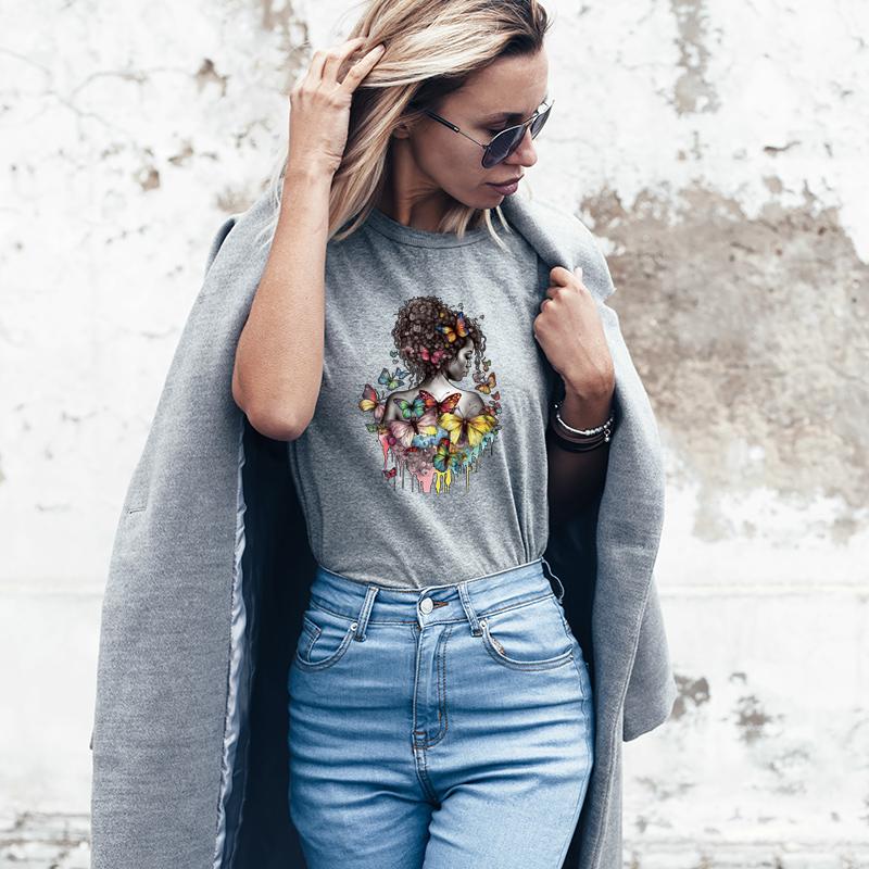 Черная женщина Бабочка Термопереводная наклейка Печать на футболках Наклейки на одежду Толстовки Сделай сам Термопресс Аппликация Утюгом Нашивки