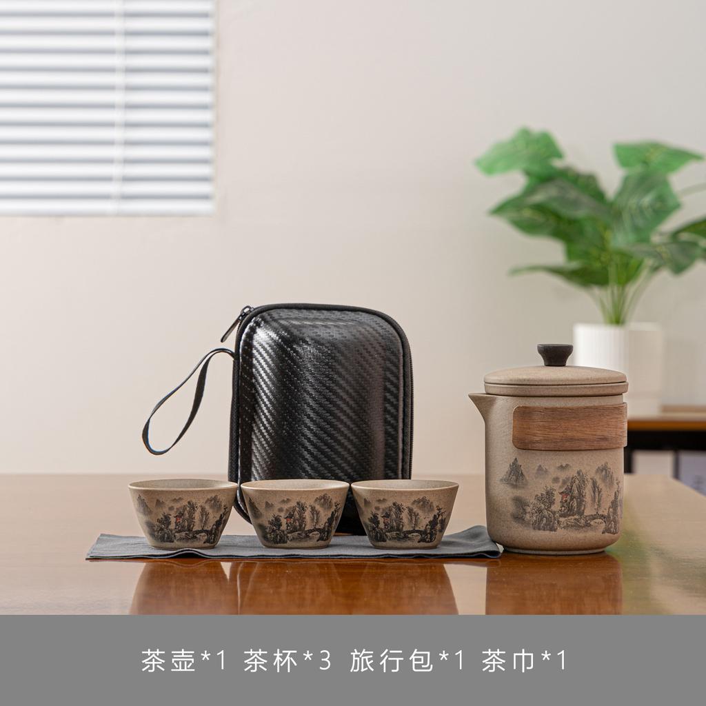 Coarse pottery Kuaike travel tea set, household kung fu tea set, outdoor business trip tea gift, a complete set of souvenirs