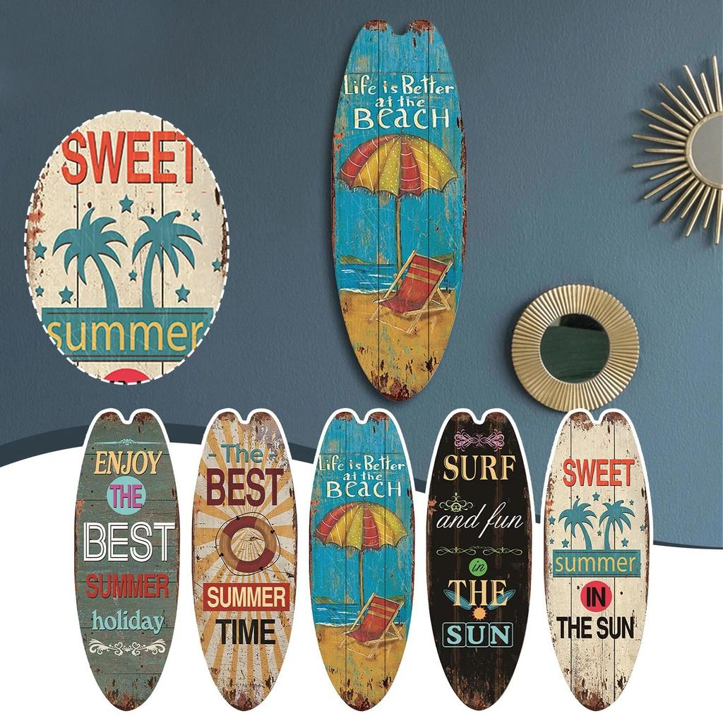 Retro Wooden Surfboard Beach House Decorative Plaque Wooden Sign with Ocean Theme for Home and Office Decoration
