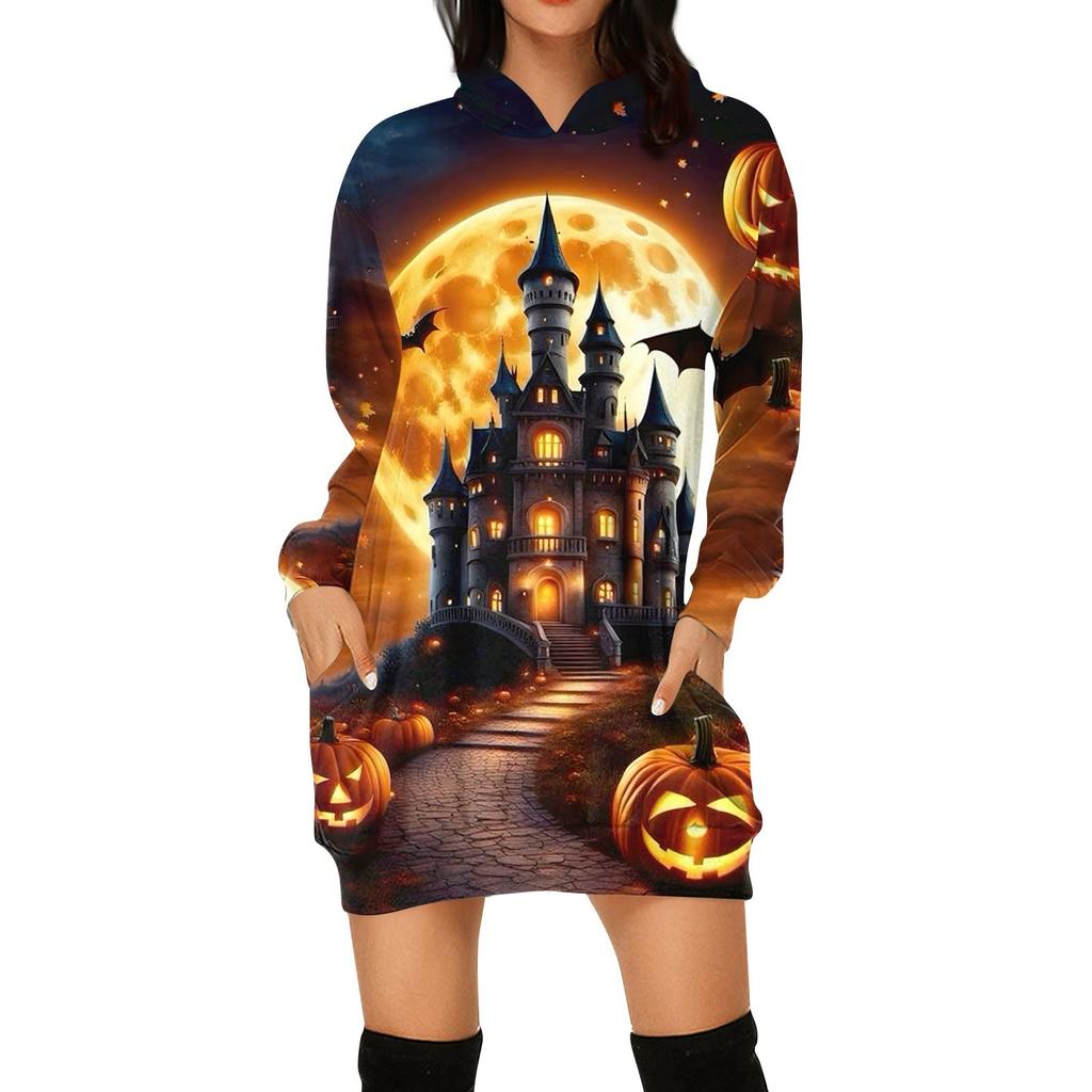 Women's Fashion Loose Casual Pocket Long Sleeve Hoodie Printed Sweatshirt Top