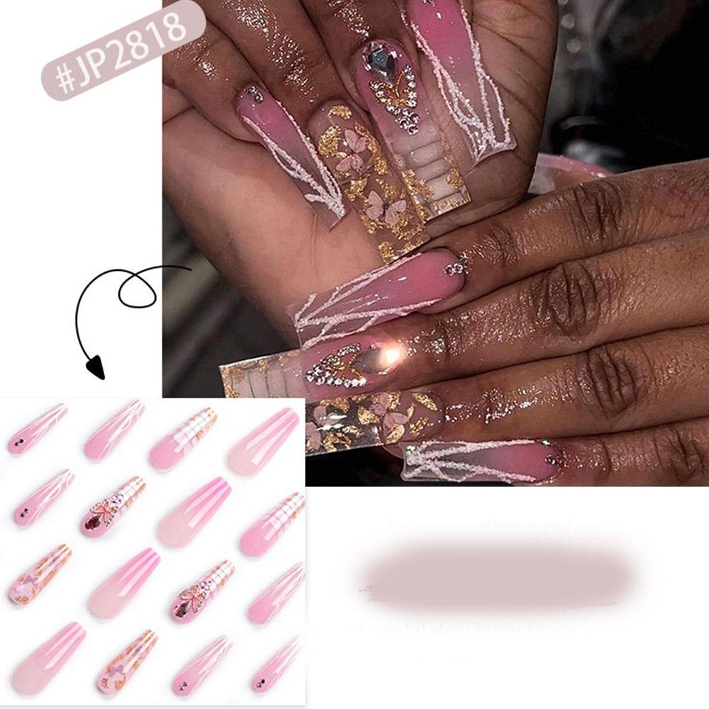 Длинные накладные ногти в стиле балерины. Френч-пресс на ногтях. Новые накладные ногти своими руками.