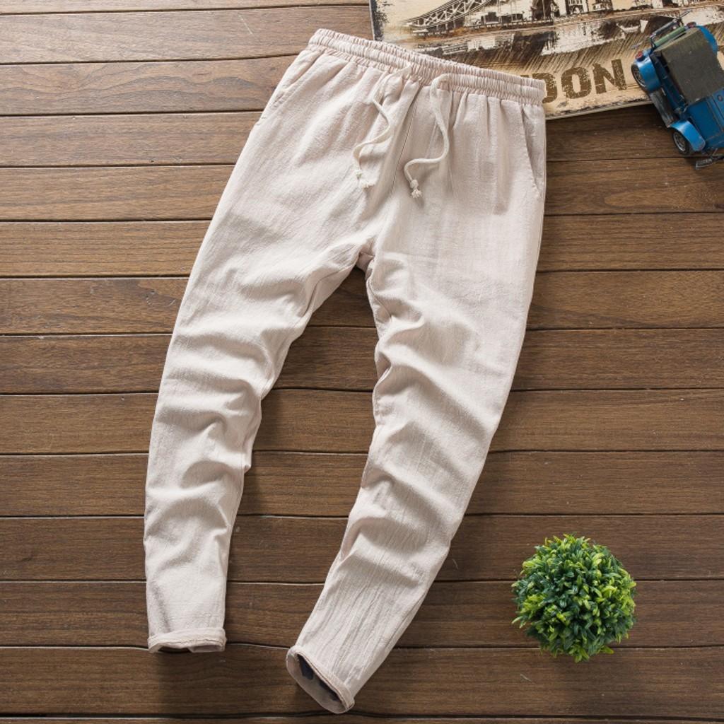 Мужские летние новые хлопковые и конопляные длинные брюки с короткими рукавами, модный удобный костюм