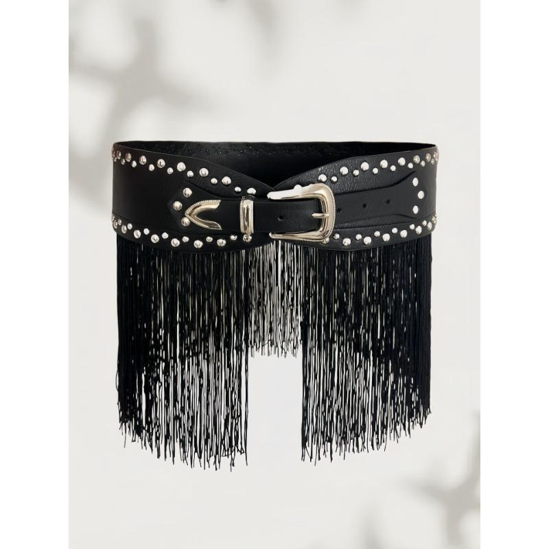Vertical Tassel Riveted Belt and Wide Waist Seal Are Unique, Fashionable and Versatile, Featuring European and American Autumn and Winter Fashion