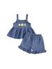 Adorable Infant Girl Floral Denim Ensemble with Sleeveless Babydoll Top and Ruffle Shorts for a Stylish Summer Look