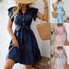 2025 Summer Elegant Polka Dot Ruffle Sleeve A-Line Midi Dress for Women