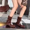 Retro Sweet and Cool Wind!! Flat Bottom Inner Height Increase Martin Boots Women's Boxing Boots Frosted Leather Lace-up Short Boots German Training Bo