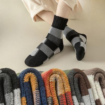 Мужские зимние носки до середины икры из чистого хлопка, утолщенные и с флисовой петлей, теплые