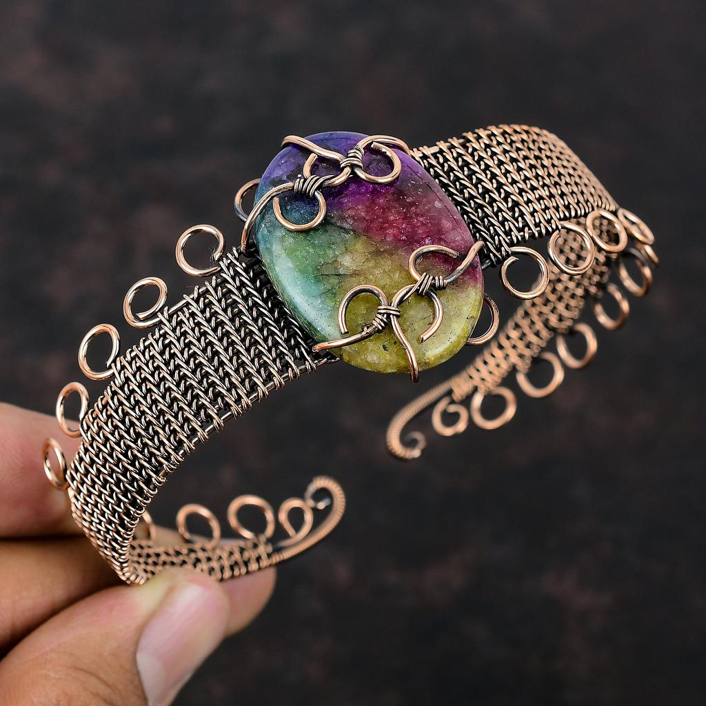 Rainbow Solar Quartz Druzy Bangle Copper Wire Wrapped Cuff Bracelet Adjustable Bangle Gemstone Bracelet Wedding Gift Handmade Copper Jewelry