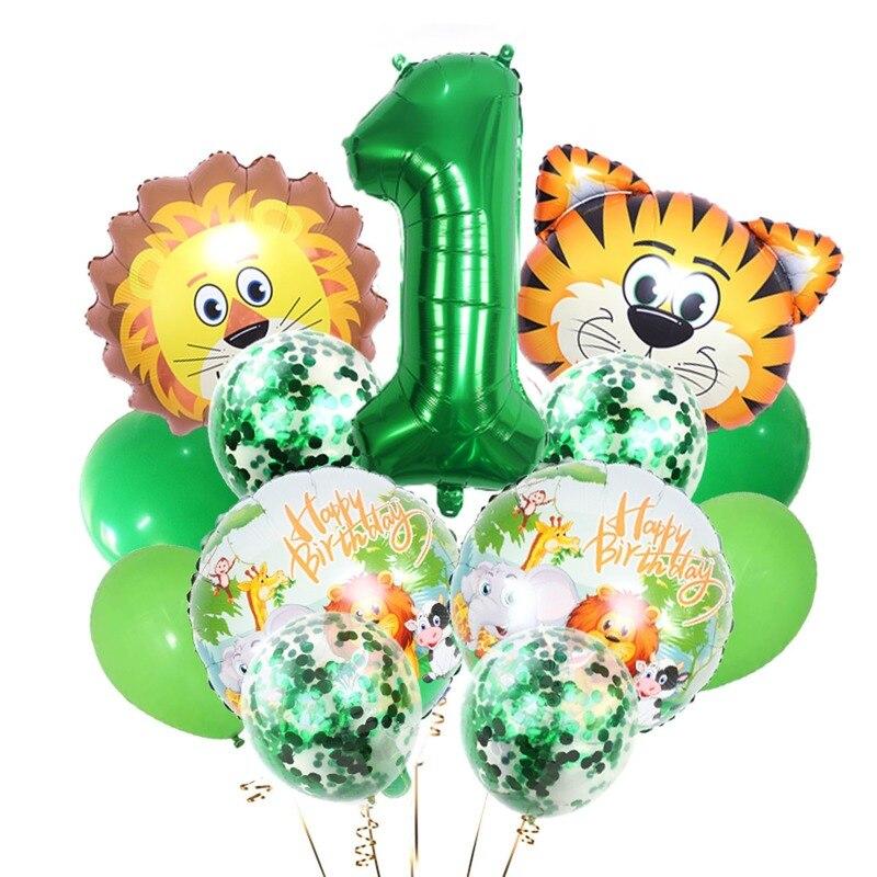 13pcs Animal Tiger Lion Foil Balloons Jungle Safari Party Set Kids 0 1 2 3 4 5 6 7 8 9 Years Birthday Party Decoration Supplies