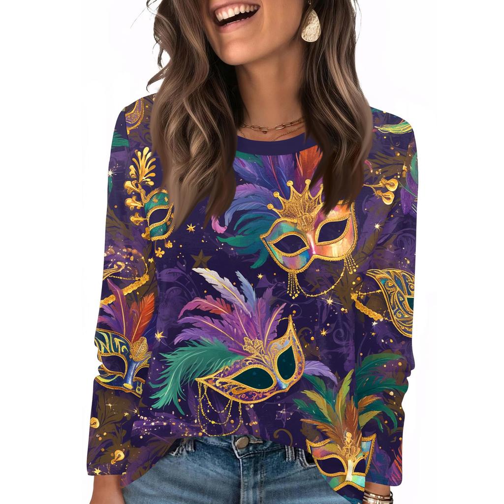 Long Sleeve Shirts For Women Cute Print Graphic Tees Blouses Casual Plus Size Basic Tops Pullover