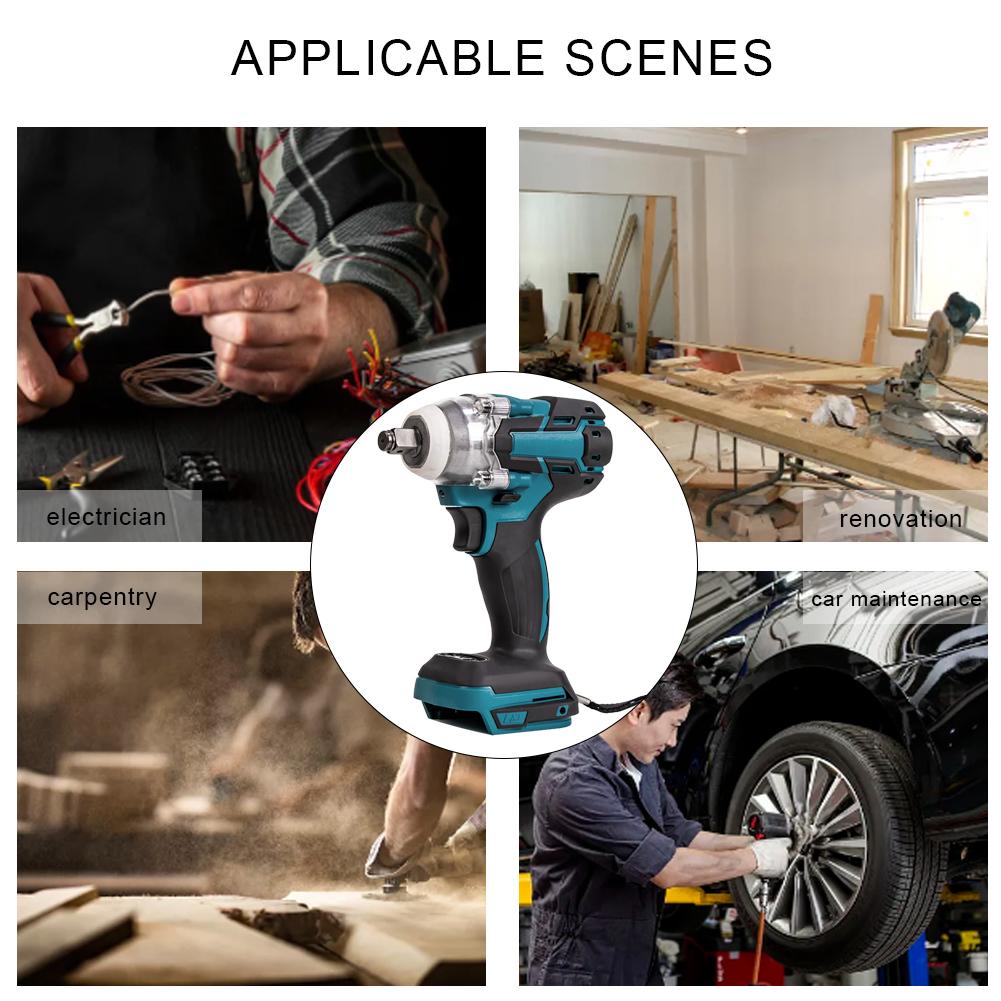 Электрический ударный гайковерт Аккумуляторный беспроводной гайковерт Без аккумулятора Аккумуляторная электродрель 1/2 Головка для аккумулятора Makita 18V-21V