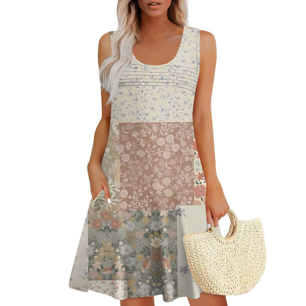 Womens Summer Dresses Loose U Neck Sleeveless Sundresses Dress With Pockets