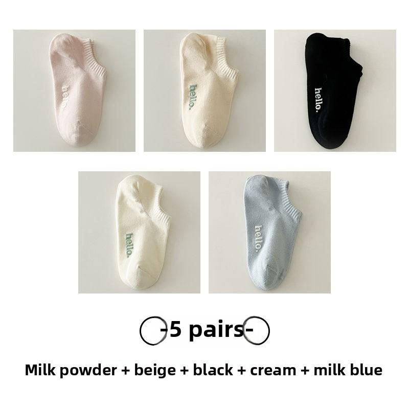 5 пар женских тонких носков с надписью «Handless» из хлопка и дышащей пяткой на весну и лето