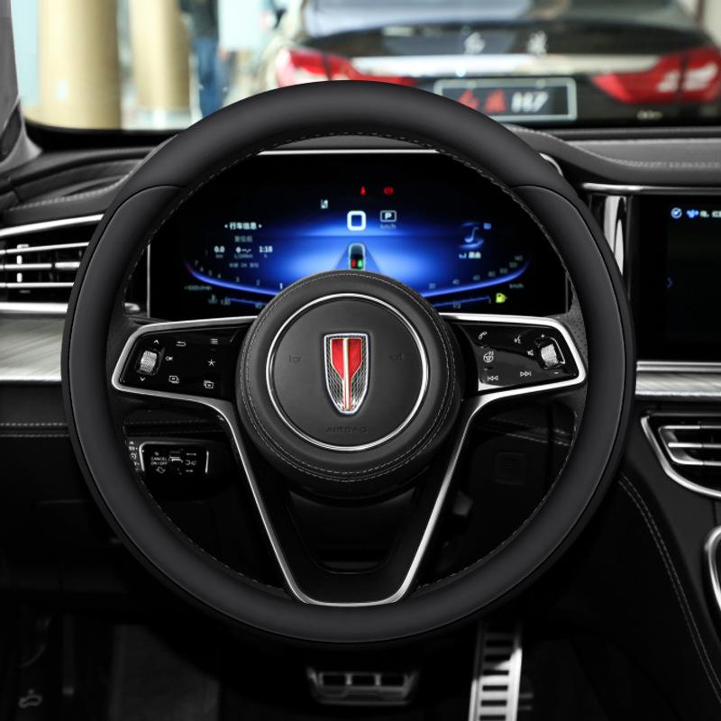 Anti-Slip Genuine Leather Steering Wheel Cover for Hongqi Models: H9, 23 H5, Classic, H6, HS5, HS7, HQ9.