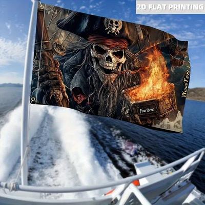 2D Flat Banner - 1pc Pirate Skull And Treasure Map Flag - Single-Sided, Pole Not Included, for Outdoor, Garden, Courtyard Decoration - Vibrant Colors,