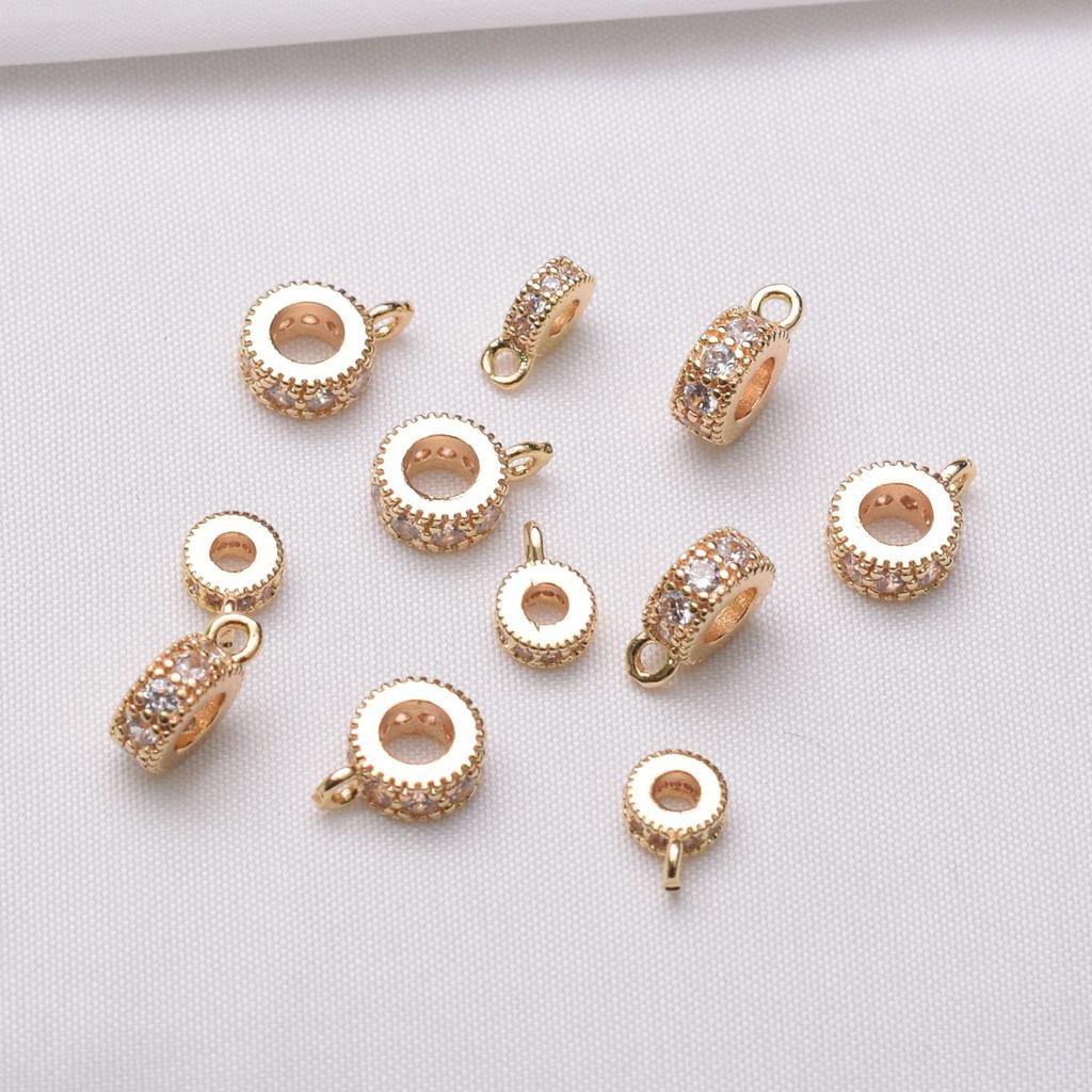 10pcs 18K Gold Bag Color-Preserving Micro-Inlaid Large-Hole Beads With Hanging Spacers Diy Handmade Bracelets, Necklaces, Beaded Jewelry Tee Beads