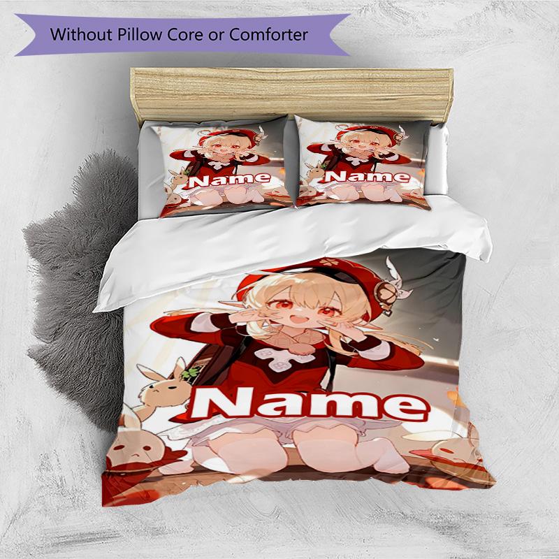 3pcs Duvet Cover Set (1*Duvet Cover + 2*Pillowcase, Without Core), Custom Name Genshin Impact Pattern Bedding Set, Home Bedroom Decor Gift