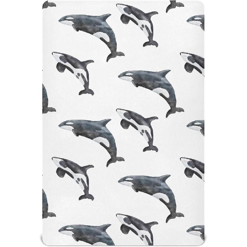 Crib Sheets for Boys Girl Orca Killer Whale Breathable Mini Crib Mattress Sheets Fitted,Toddler Baby Sheets for Crib Mattress 39 * 27 * 5In