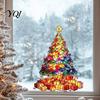 Christmas Theme Window Murals Stained Glass Style Tree Stickers, Removable PVC Static Cling Decals for Festive Home Decor Holiday Decor, Waterproof