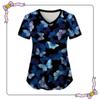 Женская униформа медсестры с цветочным 3D-принтом, топы с V-образным вырезом и карманом, медицинская униформа, футболка с коротким рукавом для медсестер, рабочая одежда