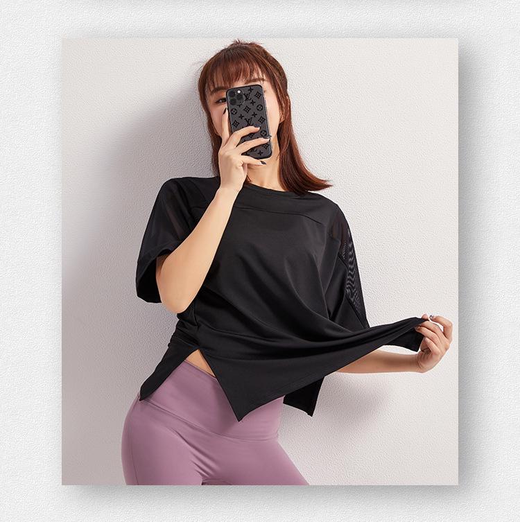 Женская быстросохнущая летняя футболка для йоги 2025: Свободная, дышащая футболка с коротким рукавом для бега и фитнеса