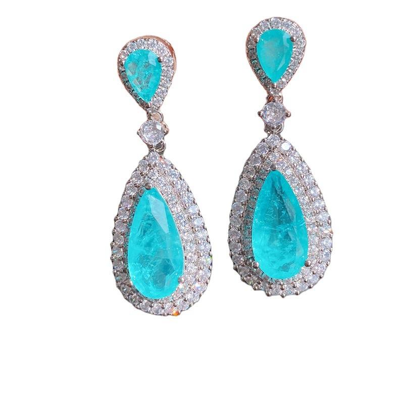 Источник S925 Серебряные игольчатые бриллиантовые серьги Параиба Персонализированные изумрудные серьги Модные серьги