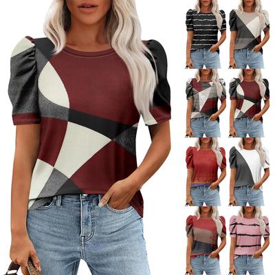 Женские повседневные топы с коротким рукавом и круглым вырезом с принтом, туники, рубашки, летняя одежда