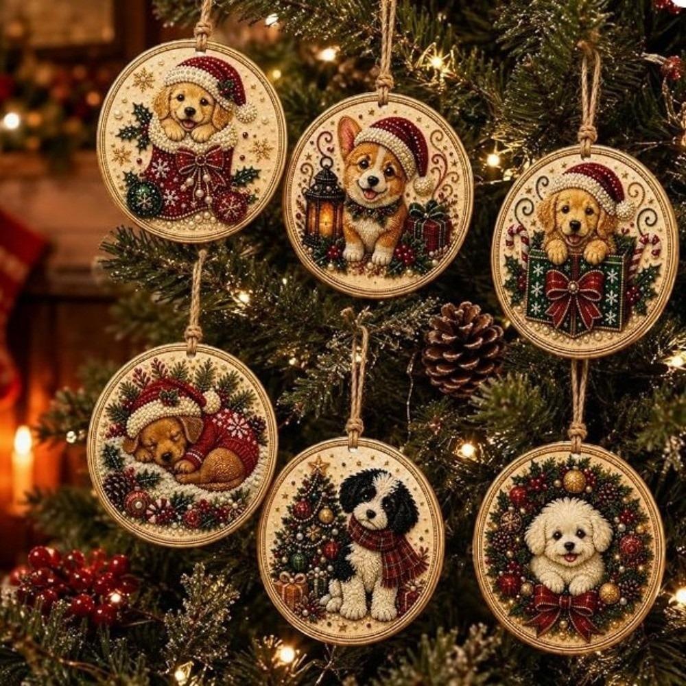 6Pcs Wooden Base Wooden Christmas Ornaments Set Xmas Tree DIY Craft Kit Christmas Party