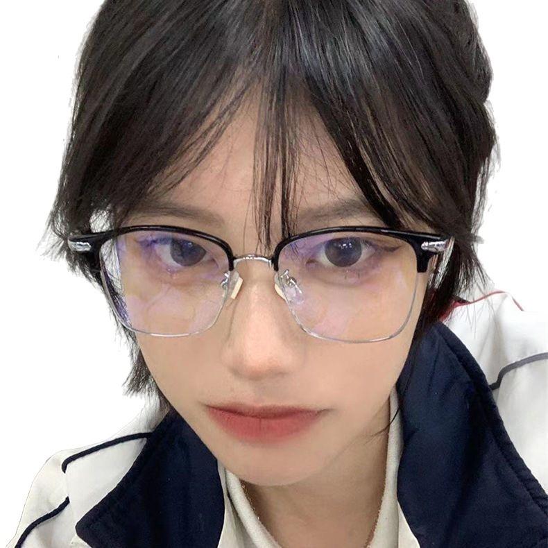 Fashionable And Classic Men'S Myopia Glasses Female Half Frame Square High-Definition Glasses Blue Light Blocking Eye Protection