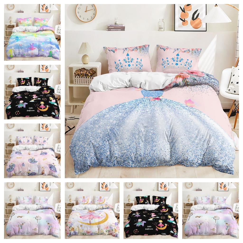 Набор стеганого одеяла и постельного белья из трех предметов с платьем принцессы балерины для детской комнаты