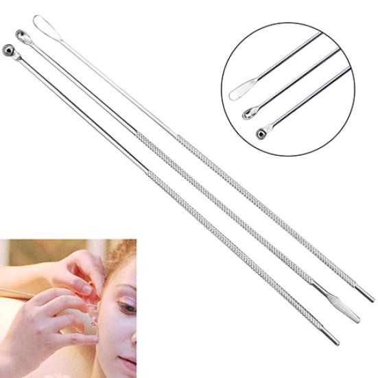 Набор из 3x наборов для удаления восковых кюрет из нержавеющей стали, двусторонний инструмент для удаления ушей