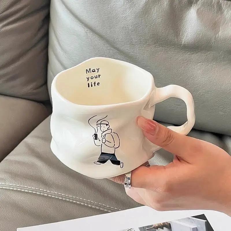 Керамическая кружка с английскими буквами и парами, винтажная чашка для завтрака, кофе, чашка для молока, чашка для питья, современная простая посуда для питья