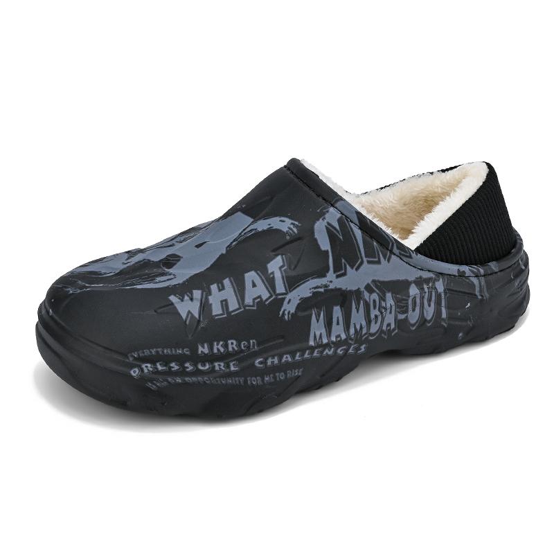 Модные зимние меховые тапочки для мужчин, теплая домашняя обувь из хлопка, водонепроницаемая садовая обувь, сандалии, полуслайды