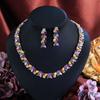 Bridal Luxury Color Zircon Bridal Dress Jewelry Set Necklace Earrings Two-Piece Chain