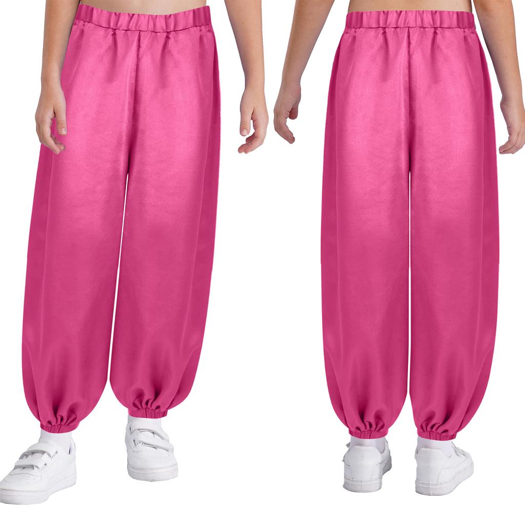 Kids Performance Bloomers - Loose Satin Belly Dance Pants with Elastic Waistband for Parties & Shows