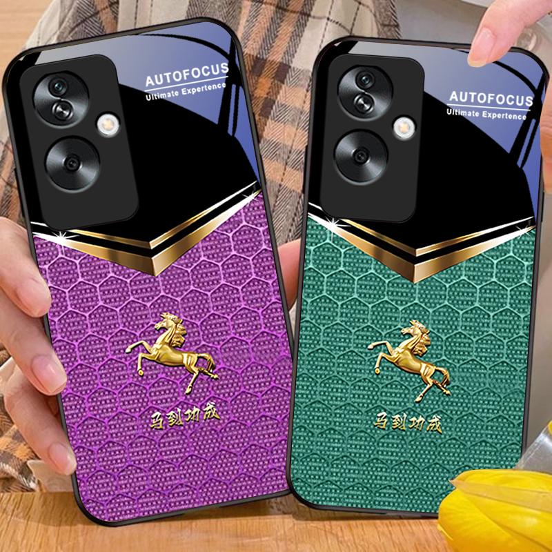Сотовый Зеленый Конь Для Oppo A79 5G 58 78 74 60 4G Reno 11F Realme GT 6 11 Note 50 10 C55 X2 Закаленное Стекло Черный Чехол для Телефона