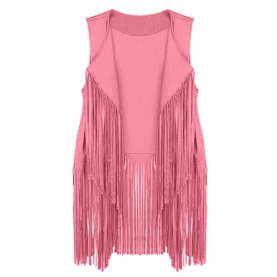 Женский кардиган с кисточками и бахромой, однотонный, с открытой строчкой, винтажный ковбойский костюм в стиле вестерн, косплей, хиппи, без рукавов, сценическое представление, ролевая игра, женский жилет