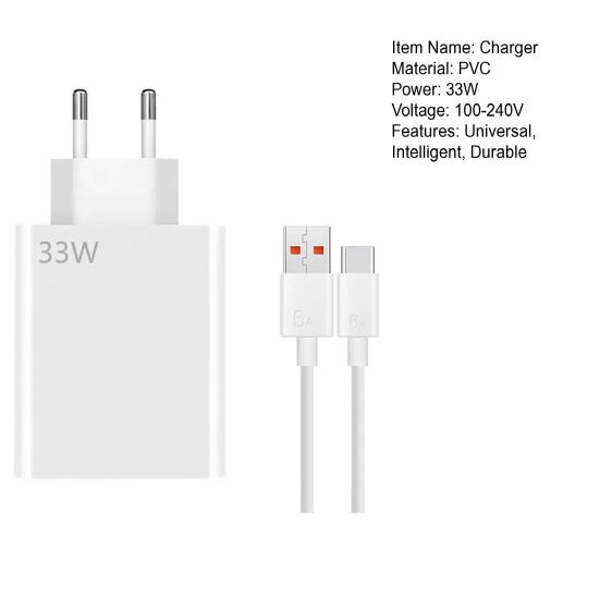 Yousheng 33 Вт Быстрое настенное зарядное устройство QC3.0 с USB-C кабелем 6 А Зарядное устройство для нескольких устройств Совместимо с для Redmi K30 K40 Smart IC и Защитой от перегрева USB