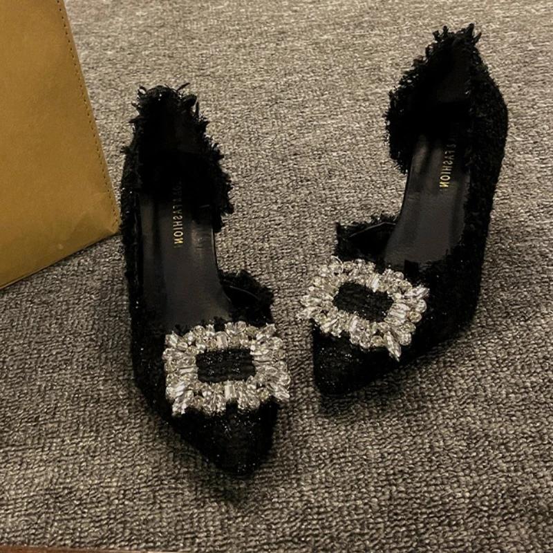 Элегантные женские туфли на высоком каблуке, роскошные женские босоножки со стразами, модные туфли с острым носком для вечеринок и свадеб, дизайнерские сексуальные женские туфли