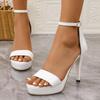 Классические белые супер высокие каблуки, вечерние сандалии, женские элегантные туфли на платформе с ремешком на щиколотке, женские 2025 лето, закрытый каблук, свадебные туфли