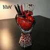 Unique Gothic Art Gift Hand Holding Human Heart Organ Vase, Anatomical Shaped Devil Palm Flower Pot Spooky Halloween Desktop for Living Room