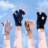 Autumn & Winter Plush Thickened Half-Finger Flip Cover Windproof Wool Gloves for Students