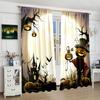 2 Pieces of Halloween Demon Pumpkin Castle Moonlight Printing Curtain - Polyester Material - Suitable for Bedroom Living Room St